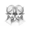Gemini, two faces, fine line tattoo design idea
