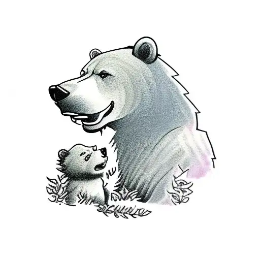 Father Grizzly Bear protecting Cub Grizzly Bear  tattoo design idea