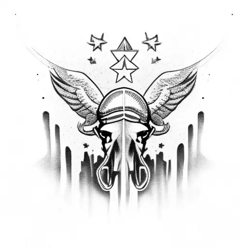 flat tracker motorcycle with american flag and eagle and buffalo tattoo design idea