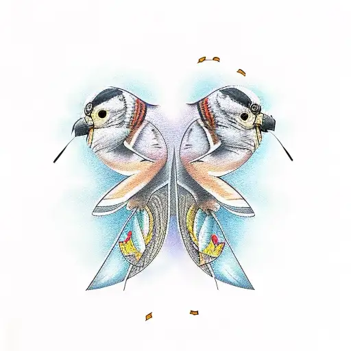 two sparrows flying and one penny tattoo design idea