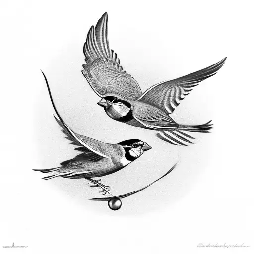 two sparrows flying holding one penny tattoo design idea