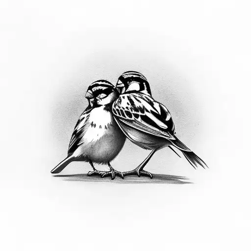 two sparrows holding a penny tattoo design idea