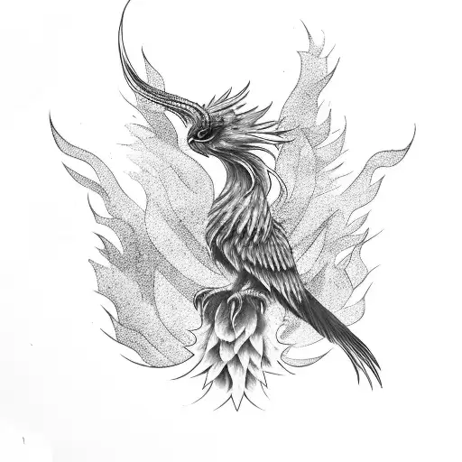 Phoenix bird rising from ashes tattoo design idea