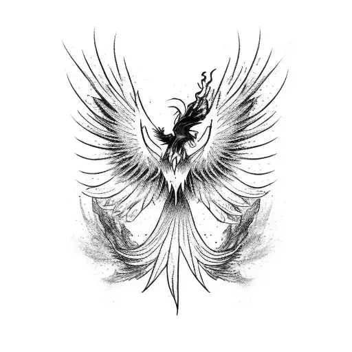 Phoenix bird rising from ashes tattoo design idea
