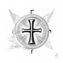 Christian Cross with names and clouds and an angel tattoo design idea