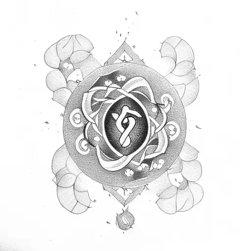 sanskrit breathe symbol with cherry blossoms tattoo design idea