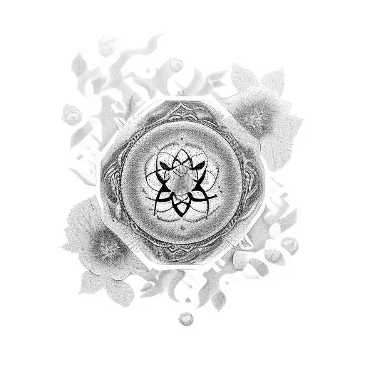 sanskrit breathe symbol with cherry blossoms tattoo design idea