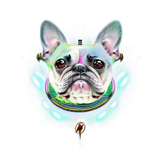 A cartoon version of their favorite dog breed surrounded by flash symbols tattoo design idea