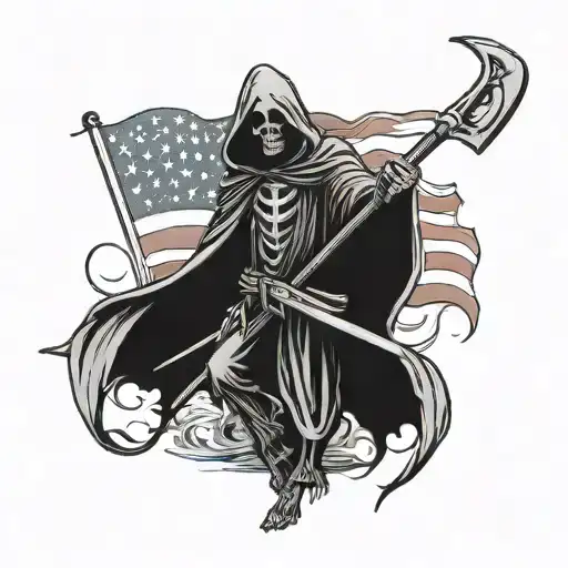 American flag with grim reaper holding a scythe tattoo design idea