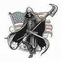 American flag with grim reaper holding a scythe tattoo design idea
