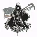 American flag with grim reaper holding a scythe tattoo design idea