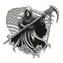 American flag with grim reaper holding a scythe tattoo design idea