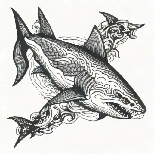 shark swimming gracefully diving tattoo design idea