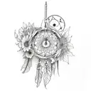 dreamcatcher with flowers and a pile of books tattoo design idea