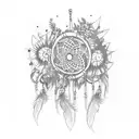 dreamcatcher with flowers and a pile of books tattoo design idea
