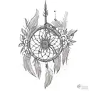 dreamcatcher with flowers and a pile of books tattoo design idea