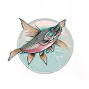 Skeleton trout tattoo design idea