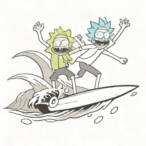 rick y morty surfing tattoo design idea