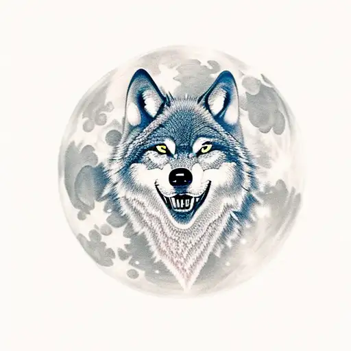 A wolf howling at a full moon with musical notes floating around it tattoo design idea