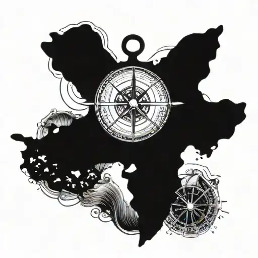 Travel airplane ship compass heart tattoo design idea