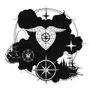 Travel airplane ship compass heart tattoo design idea