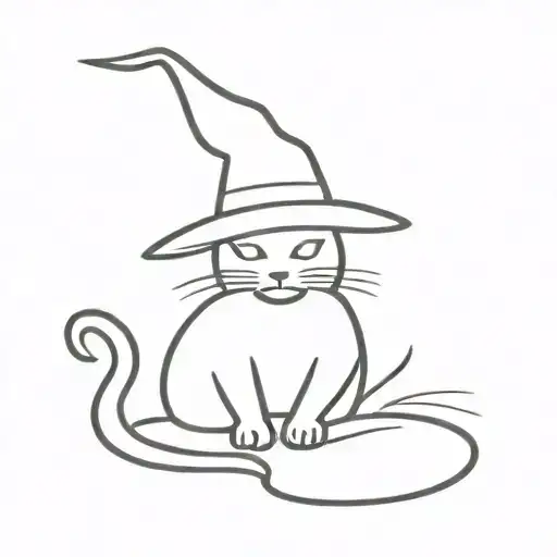 black cat and witch hat & smoking tattoo design idea