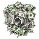 A stack of cash with intricate car engine parts hidden within tattoo design idea