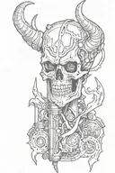 piston with devil horn skull tattoo design idea