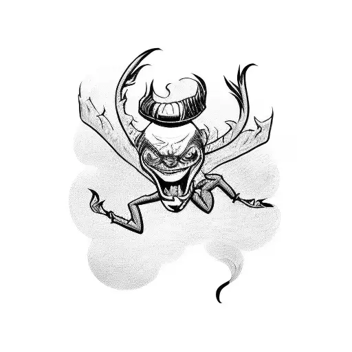 A sinister version of a classic cartoon character engaged in a fierce dance-off tattoo design idea