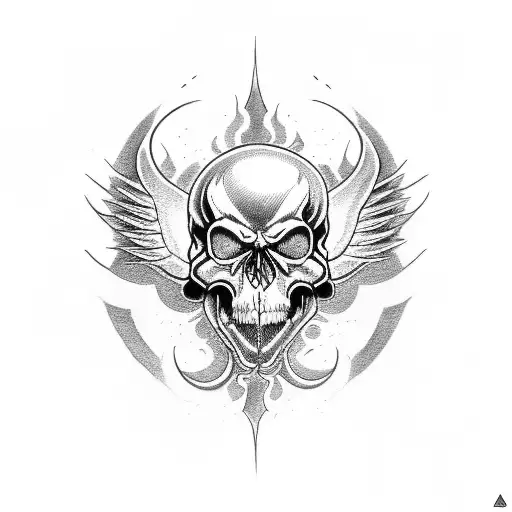 EMT emblem surrounded by fiery demon skulls tattoo design idea