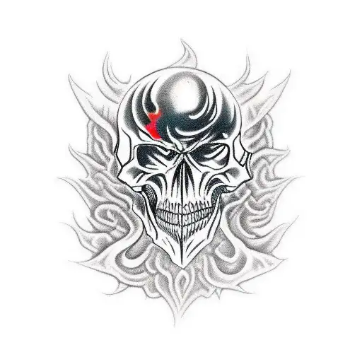 EMT emblem surrounded by fiery demon skulls tattoo design idea