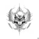 EMT emblem surrounded by fiery demon skulls tattoo design idea