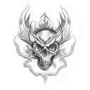EMT emblem surrounded by fiery demon skulls tattoo design idea