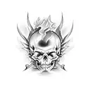 EMT emblem surrounded by fiery demon skulls tattoo design idea