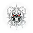 EMT emblem surrounded by fiery demon skulls tattoo design idea