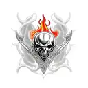 EMT emblem surrounded by fiery demon skulls tattoo design idea