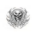 EMT emblem surrounded by fiery demon skulls tattoo design idea