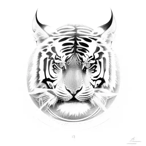 tigre chino con pirámide masón ojo  escuadra  tattoo design idea