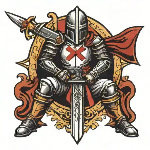 knights Templar knee holding sword tattoo design idea