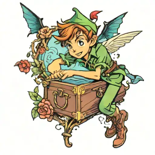 Peter Pan climbing out of chest tattoo tattoo design idea