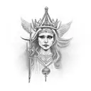 lady justice in priestess costume  tattoo design idea