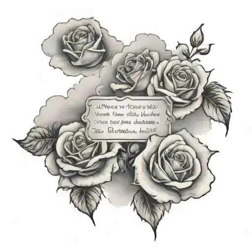 Roses and clouds with bible verse written for passed loved one tattoo design idea