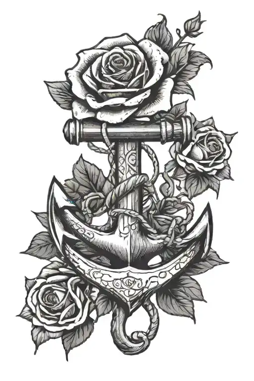 Anchor with compase rose and writing  tattoo design idea