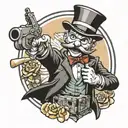 monopoly man holding gun tattoo design idea