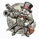 monopoly man holding gun tattoo design idea