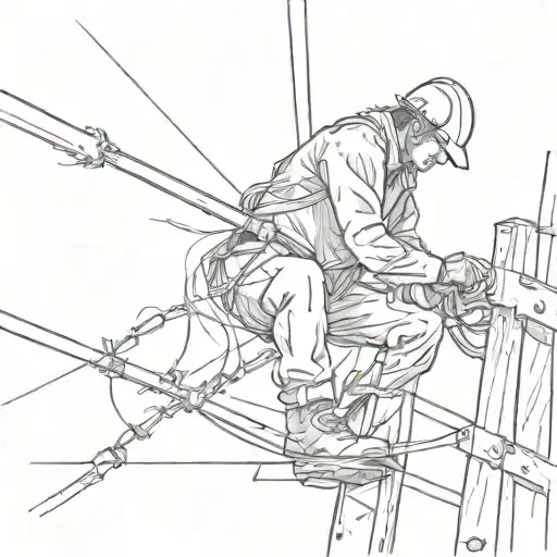 A sketch of an electrician working on power lines with sparks flying tattoo design idea