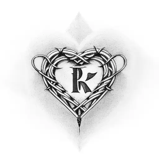 Barbed wire in a heart shape with all three of our initials in it  tattoo design idea