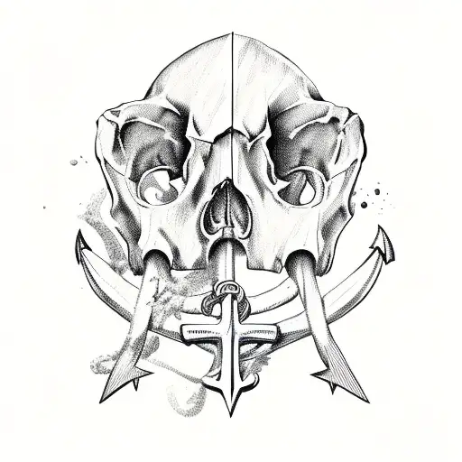 anchor smashing skull tattoo design idea