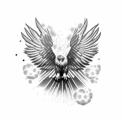 Golden eagle feeding babies tattoo design idea