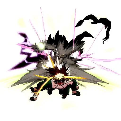 Gon and Kilua engaged in a fierce battle, surrounded by lightning bolts and energy blasts tattoo design idea